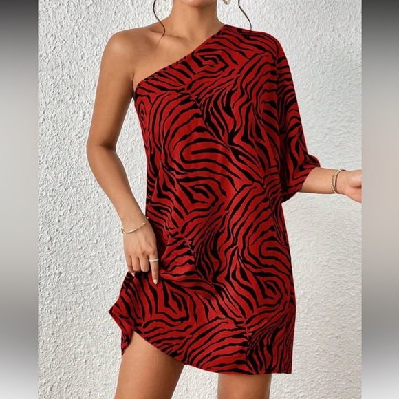 Boho Zebra stripes one shoulder mini dress - Picture 5 of 5